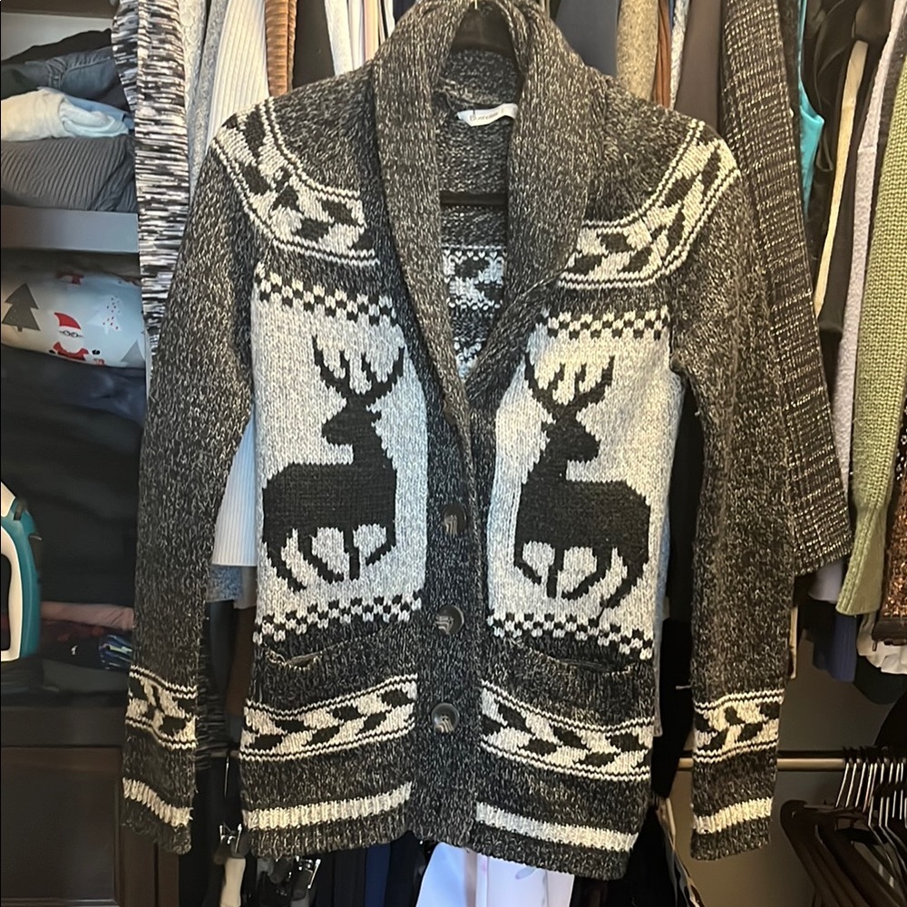 Women’s Charcoal Reindeer Cardigan Sweater